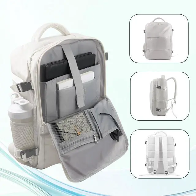 Alt view image 3 of 5 - SCHONERZG Travel Backpack for Women & Men, Waterproof Carry On Backpack Airline Approved Laptop Backpack Fits 15.6 Inch Laptop, Business Computer Bookbag for Work, College, Travel (Ivory, Medium)