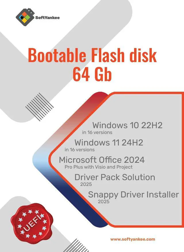 Alt view image 2 of 5 - 64GB Bootable USB Flash Drive with Win 10/11 22H2/24H2, Office 2024, Driver Pack Solution 2025
