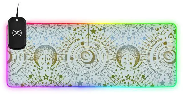 Main image of Gaming Mouse Pad Wireless Charging with 16 Led Light Modes with Premium Smooth Surface(Starry Sky Print,31.5x11.8in,White)