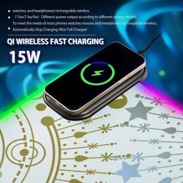 Alt view image 2 of 5 - Gaming Mouse Pad Wireless Charging with 16 Led Light Modes with Premium Smooth Surface(Starry Sky Print,31.5x11.8in,White)