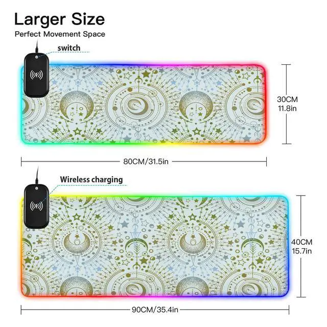 Alt view image 3 of 5 - Gaming Mouse Pad Wireless Charging with 16 Led Light Modes with Premium Smooth Surface(Starry Sky Print,31.5x11.8in,White)