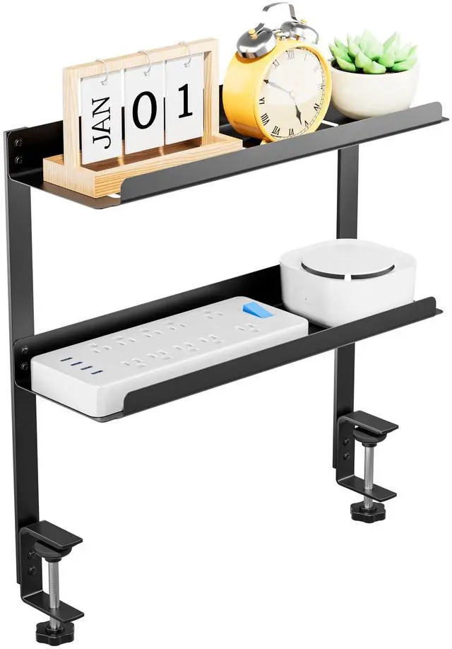 Main image of Delamu Under Desk Cable Management Double Tray, Metal Mesh Cord Organizer with U Clamp Mount, Adjustable Hole Cable Tray with Wire Management, Cable Raceway for Home Office Standing Desk