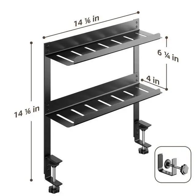 Alt view image 5 of 5 - Delamu Under Desk Cable Management Double Tray, Metal Mesh Cord Organizer with U Clamp Mount, Adjustable Hole Cable Tray with Wire Management, Cable Raceway for Home Office Standing Desk
