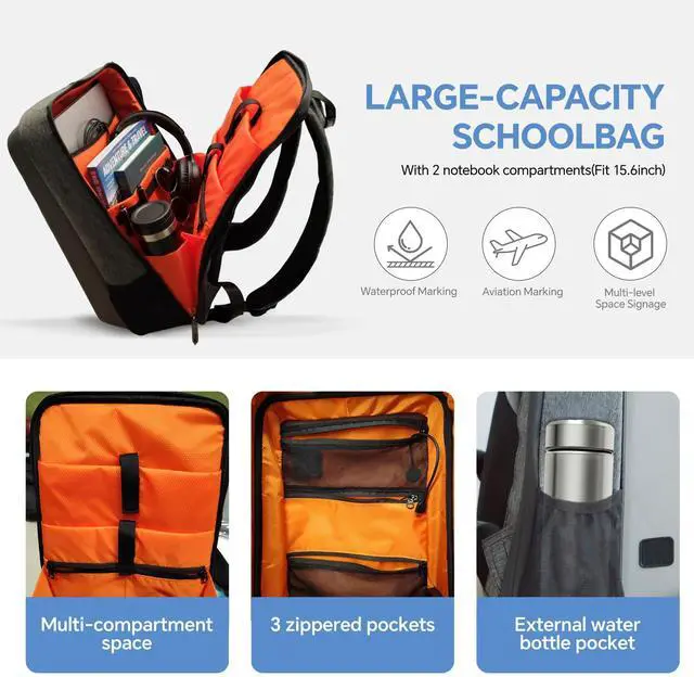 Alt view image 5 of 5 - 30L Travel Laptop Backpack with Junction Box & USB Charging Port, Travel Carry on Backpack for Women Men, TSA Lock Water Resistant Middle High School College Backpack fits 16 Inch Laptop