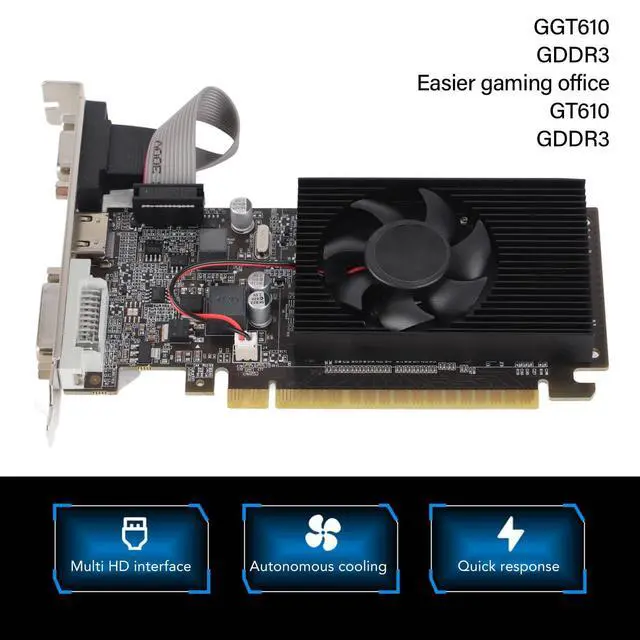 Alt view image 3 of 5 - CYTGOUPER GT610 Graphics Card with Silence Cooling Fan,1GB DDR3 Graphics Card with DVI VGA Interface, 64 Bit 810MHz Graphics Card Express 2.0 X 16 for Gaming Pc and Multimedia Use