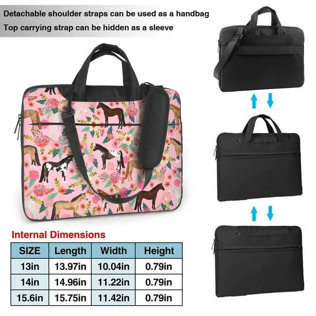 Alt view image 2 of 5 - Soft 14 Inch Horses Floral Horse Farm Animal Pets Flowers Laptop Sleeve Bag Protective Shoulder Laptop Shoulder Messenger Bag Briefcase Bag Case Sleeve Handbag For Notebook Women With Adjustable Strap