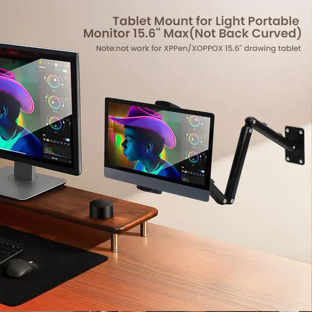 Alt view image 4 of 5 - Tablet Wall Mount Holder for ipad,Portable Monitor Stand Holder for 15.6''Max,Aluminum Alloy 3 Arms,Extend Long and Foldable Tablet Mount,Work for 4.7''-12.9" Max iPad,Kindle