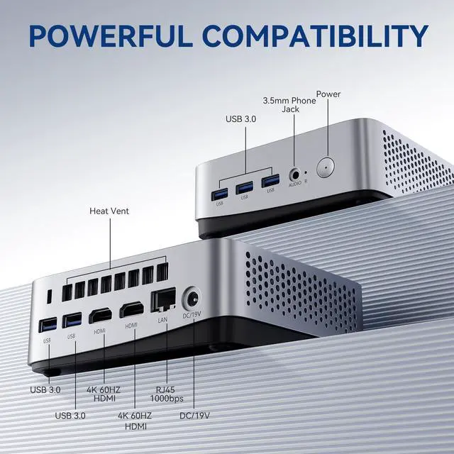Alt view image 3 of 5 - leaderhub LP5C Mini PC i5-12450HX(Turbo 4.4 GHz) 16GB DDR4 X2 512GB (UP to 4TB) M.2 NVMe SSD, Mini Computers, USB 3.2, WiFi 6, BT5.2, RJ45 2.5G/ 4K Triple Display Desktop PC