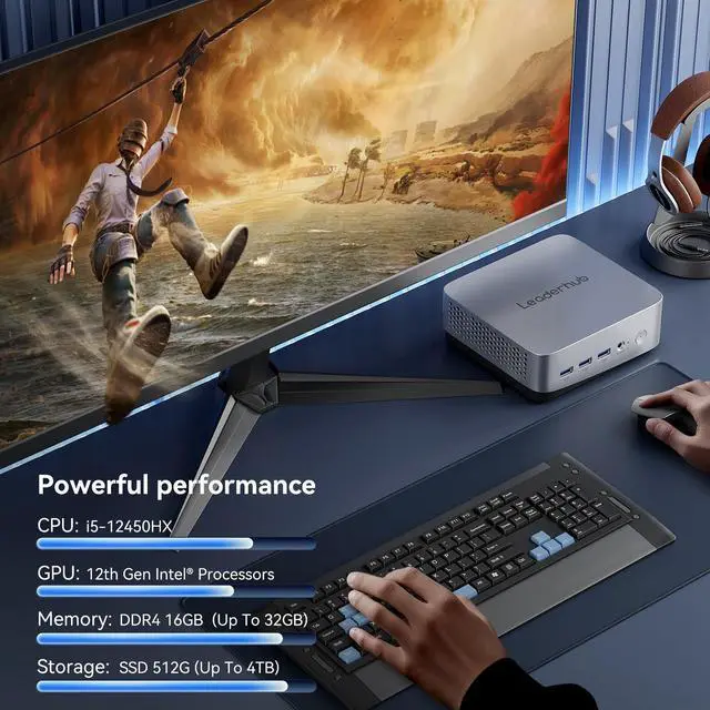 Alt view image 5 of 5 - leaderhub LP5C Mini PC i5-12450HX(Turbo 4.4 GHz) 16GB DDR4 X2 512GB (UP to 4TB) M.2 NVMe SSD, Mini Computers, USB 3.2, WiFi 6, BT5.2, RJ45 2.5G/ 4K Triple Display Desktop PC