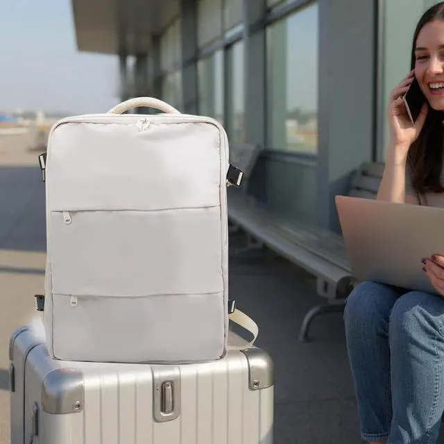 Alt view image 2 of 5 - SCHONERZG Travel Backpack for Women & Men, Waterproof Carry On Backpack Airline Approved Laptop Backpack Fits 15.6 Inch Laptop, Business Computer Bookbag for Work, College, Travel (Ivory, Medium)