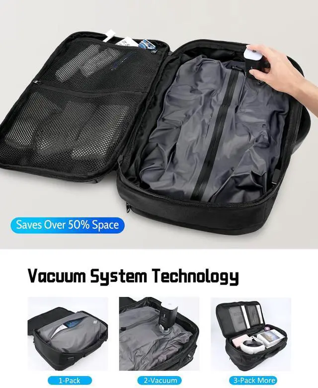 Alt view image 3 of 5 - Zurligi Vacuum Backpack Travel - 60L Expandable Airback Vacuum Seal Compression Backpack with Pump, Vacpack, Water Resistant, TSA Lock, for Hiking, Camping, Outdoor, Business