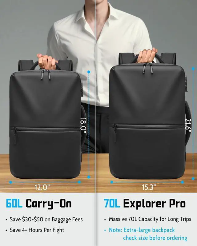 Alt view image 4 of 5 - Zurligi Vacuum Backpack Travel - 60L Expandable Airback Vacuum Seal Compression Backpack with Pump, Vacpack, Water Resistant, TSA Lock, for Hiking, Camping, Outdoor, Business