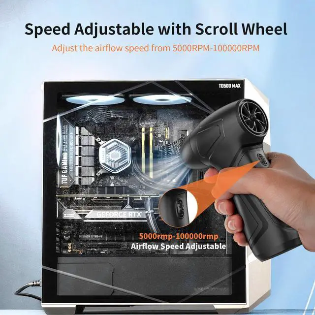 Alt view image 4 of 5 - PinaiIon Rechargeable Compressed Air Duster for PC Computer, Cordless Mini Air Blower Portable, Super Powerful Dust Blower Speed Adjustable, Air Duster for Home, Outdoor, Leaf, Keyboard, Car Cleaning