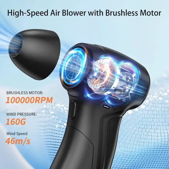 Alt view image 5 of 5 - PinaiIon Rechargeable Compressed Air Duster for PC Computer, Cordless Mini Air Blower Portable, Super Powerful Dust Blower Speed Adjustable, Air Duster for Home, Outdoor, Leaf, Keyboard, Car Cleaning