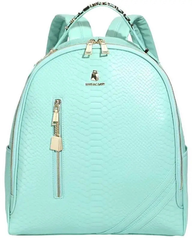Main image of Tote&Carry Apollo BFF Backpack for Women, Vegan Leather, Water-Resistant, Carry-On Luggage for Travel, Work & Daily Use (Snake Skin Pattern, Mint Green)