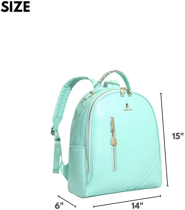 Alt view image 3 of 5 - Tote&Carry Apollo BFF Backpack for Women, Vegan Leather, Water-Resistant, Carry-On Luggage for Travel, Work & Daily Use (Snake Skin Pattern, Mint Green)