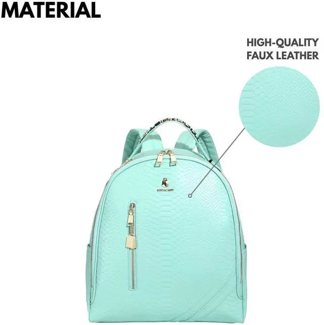 Alt view image 4 of 5 - Tote&Carry Apollo BFF Backpack for Women, Vegan Leather, Water-Resistant, Carry-On Luggage for Travel, Work & Daily Use (Snake Skin Pattern, Mint Green)