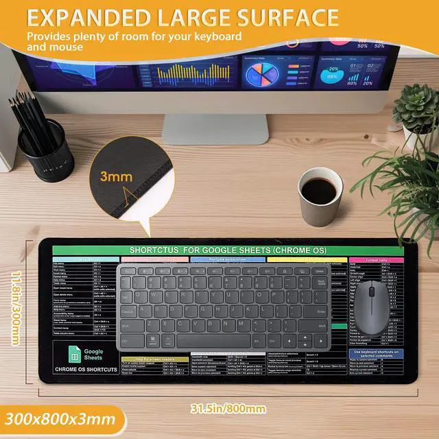 Alt view image 2 of 5 - Mouse Pad with Shortcuts for Google Sheets Cheat Sheet Mousepad - Chrome OS,Large Size XL Gaming Pad for Mouse and Keyboard, High Definition Printing, Stitching,Washable, Anti Slip