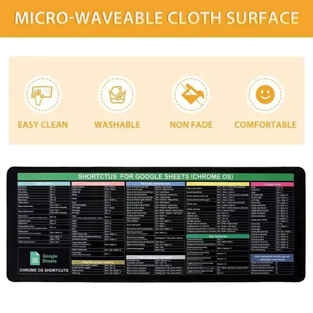 Alt view image 4 of 5 - Mouse Pad with Shortcuts for Google Sheets Cheat Sheet Mousepad - Chrome OS,Large Size XL Gaming Pad for Mouse and Keyboard, High Definition Printing, Stitching,Washable, Anti Slip