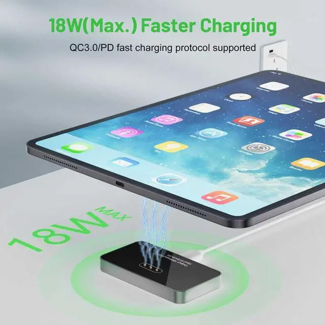Alt view image 2 of 5 - Magnetic Wireless Charger for iPad Pro 12.9inch, 18W Fast Charging Smart Connector Charger, Aluminum Alloy Wireless Charging Pad with 5ft USB-C Cord Cable (Adapter Not Included) (12.9inch)