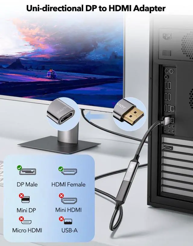 Alt view image 2 of 5 - VIOY Displayport to HDMI Adapter 5 Pack, 4K@30HZ Uni-Directional DP (Source) Male to HDMI (Display) Female, 1080P@120HZ Display Port Adapter for Monitor, AMD, NVIDIA, HP, Dell, Lenovo