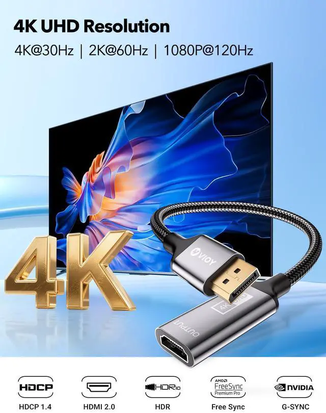 Alt view image 3 of 5 - VIOY Displayport to HDMI Adapter 5 Pack, 4K@30HZ Uni-Directional DP (Source) Male to HDMI (Display) Female, 1080P@120HZ Display Port Adapter for Monitor, AMD, NVIDIA, HP, Dell, Lenovo