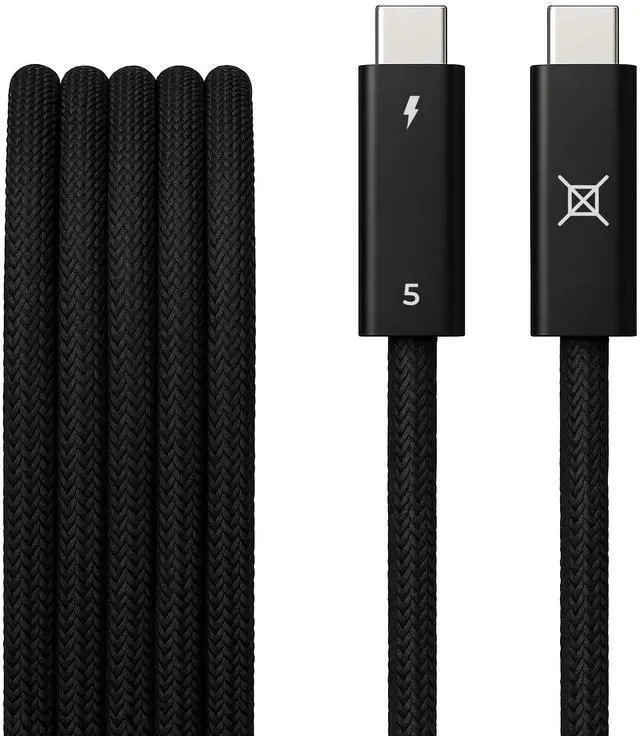 Alt view image 4 of 5 - Aiox Thunderbolt 5 Cable, USB-C to USB-C, 80Gbps Data Transfer, 240W Fast Charging, Supports 16K/8K/4K Displays, Nylon Braided (1.5m/4.92ft)  Black
