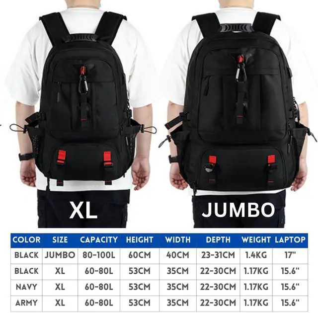 Alt view image 2 of 5 - SecretShushBling Large Laptop Backpack with Shoe Compartment, Waterproof Rucksack 15.6/17 Inch, Travel School Gym Work College Bags for Men (Black, XL(60L))