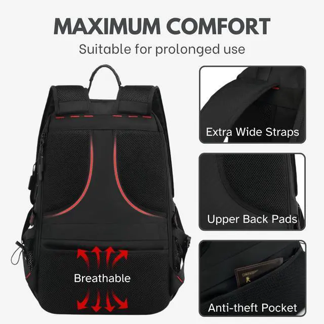 Alt view image 5 of 5 - SecretShushBling Large Laptop Backpack with Shoe Compartment, Waterproof Rucksack 15.6/17 Inch, Travel School Gym Work College Bags for Men (Black, XL(60L))