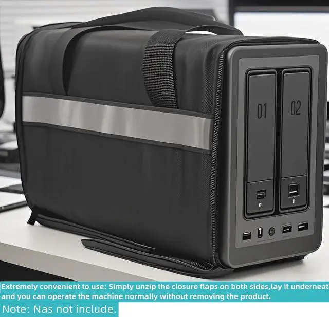 Alt view image 2 of 5 - AF-WAN Carry Bag Dust Cover For UGREEN NASync DXP2800 2-Bay Desktop NAS,1680D Heavy-Duty Oxford Fabric, Side Access, Ventilated Design with Storage Pockets for Hard Drive Tools & Cables