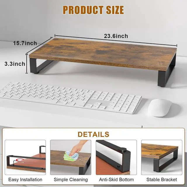 Alt view image 2 of 5 - XINYAO Monitor Stand for Desk, Wood & Steel Computer Stand Riser with Storage Organizer for Office Laptop, PC, Printer 24x12 inch