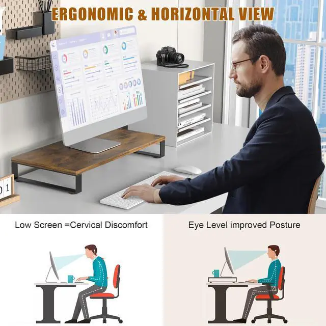 Alt view image 5 of 5 - XINYAO Monitor Stand for Desk, Wood & Steel Computer Stand Riser with Storage Organizer for Office Laptop, PC, Printer 24x12 inch