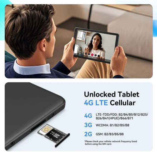 Alt view image 2 of 5 - Topsand 8 Inch Android 15 Tablet with Sim Card Slot Uncloked, Cellular Tablet Phone with 4G LTE, Octa Core,12GB RAM 64GB ROM 2TB TF Expandable, 5G WiFi, 8MP Camera, 5100mAh, Tableta with Case(Blue)