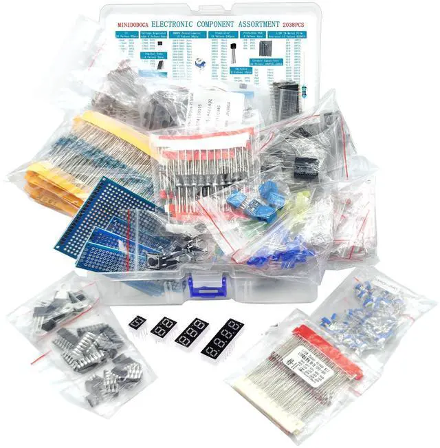 Alt view image 4 of 5 - Minidodoca Electronic Component Kit & Total 2038 Pcs, LED Diodes, Metal Film Resistors, Electrolytic Capacitor Package,Diodes, Ceramic Capacitors,IC,PCB,Digital Tube, Common Transistor Assortment Box
