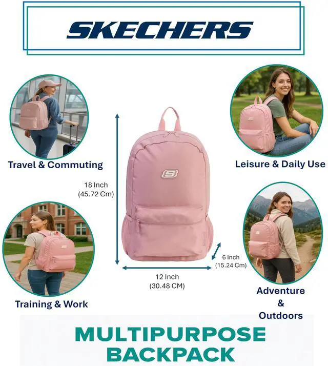Alt view image 3 of 5 - Skechers 365 Essential Travel Backpack for Women & Men, College Backpack, Laptop Bag, Multipurpose Back Pack & Book Bag (Lotus & White)