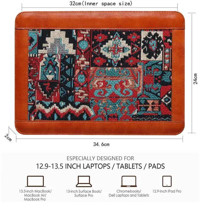 Alt view image 2 of 5 - CPNVWA Genuine Leather Laptop Sleeve Compatible with MacBook Air 13 M4 M3 M2 M1 2025-2018MacBook Pro M2 M1 2025-2016,13" - 13.6" Laptops Protective Cover,Brown