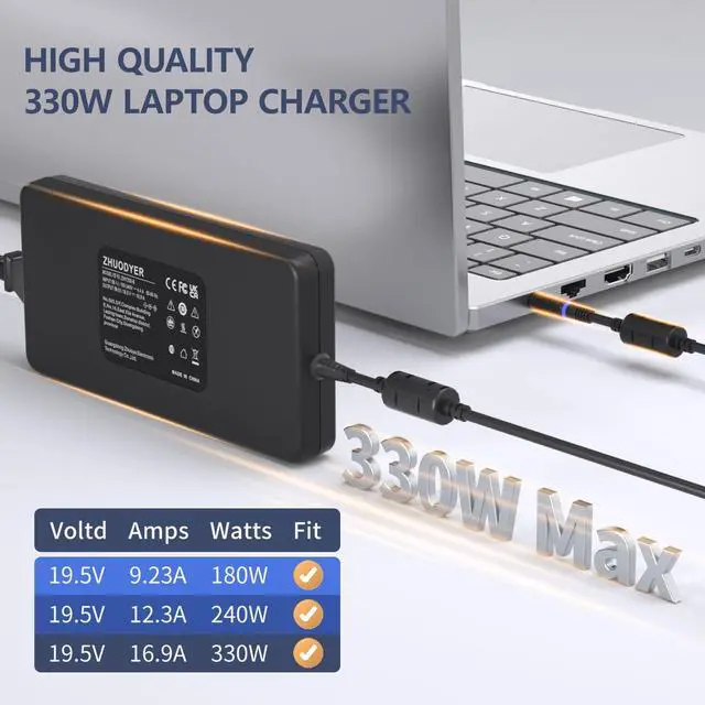 Alt view image 2 of 5 - 19.5V 16.9A 330W Laptop Charger Compatible with Dell Alienware M17 M18X X17 X51 m16 m18 x16 R1 P124F001 P51E001 P120F001, Area-51m G15 G16 5530 7630 AC Gaming Laptop Power Supply Adapter Cord