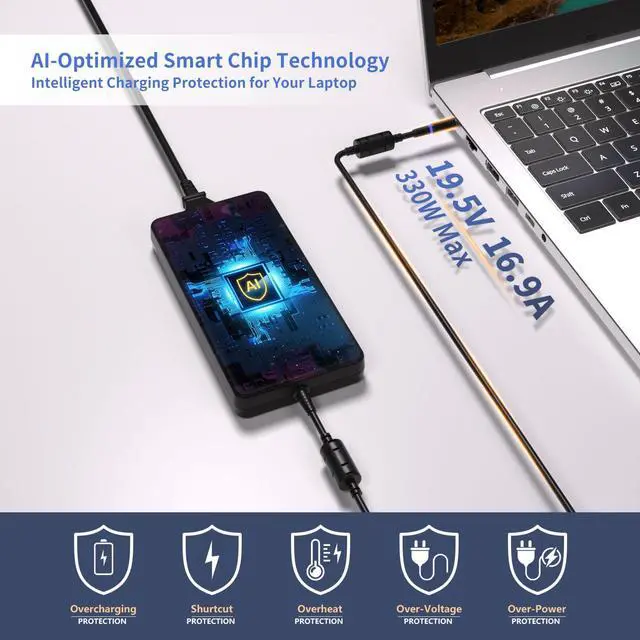 Alt view image 4 of 5 - 19.5V 16.9A 330W Laptop Charger Compatible with Dell Alienware M17 M18X X17 X51 m16 m18 x16 R1 P124F001 P51E001 P120F001, Area-51m G15 G16 5530 7630 AC Gaming Laptop Power Supply Adapter Cord