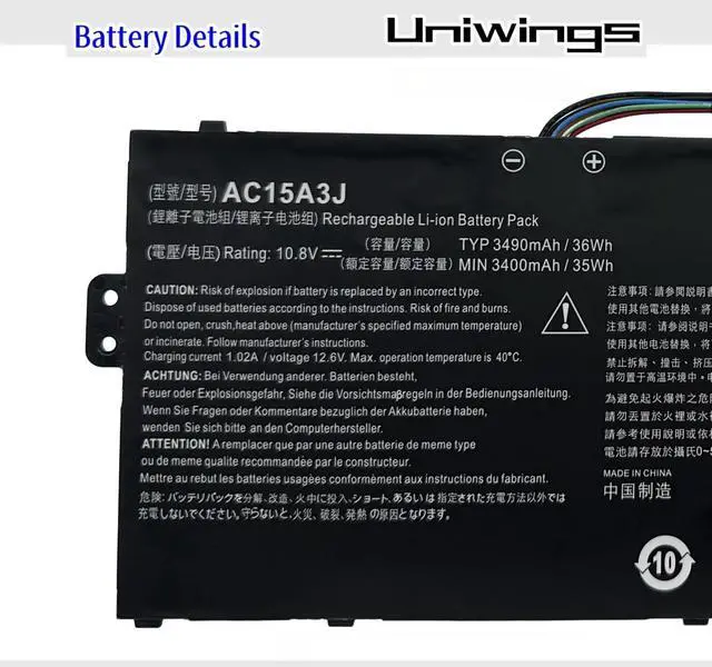 Alt view image 2 of 5 - Uniwings AC15A3J AC15A8J New Laptop Battery Replacement for Acer Chromebook 11 CB3-131 Series,Chromebook R11 CB5-132T Series,Chromebook C738T Series