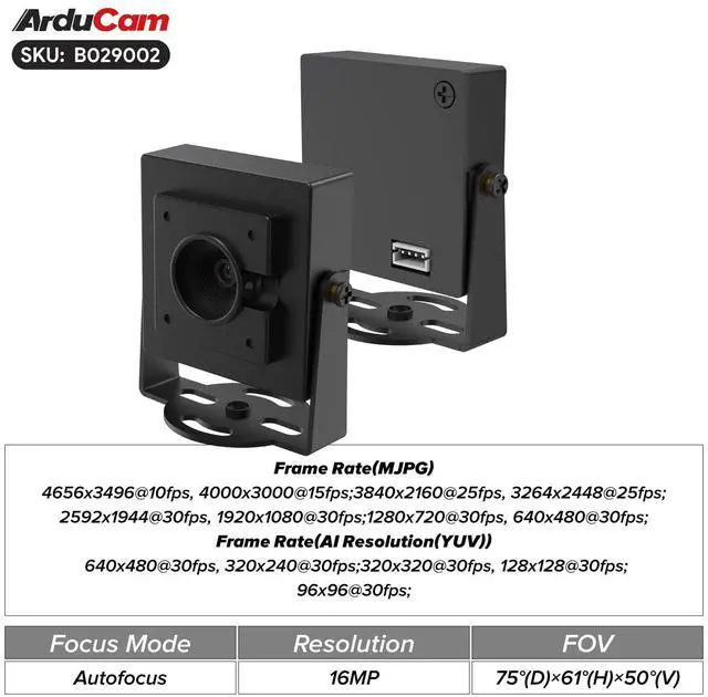 Alt view image 2 of 5 - Arducam 16MP Autofocus USB Camera Module, USB2.0 Webcam, Lightburn Camera with Multiple preset AI Resolutions for Windows, Linux, Android, and Mac OS
