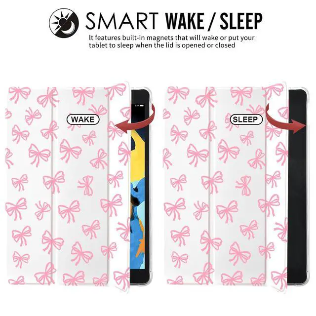 Alt view image 4 of 5 - JOYLAND Girly Bow Pad Case for iPad 7th/8th/9th Generation - White with Pencil Holder, Auto Wake/Sleep, Anti-Scratch Shockproof Premium Folio Stand for iPad 2019/2020/2021-10.2 Inch