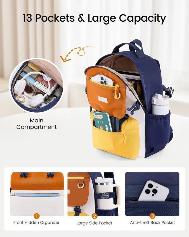 Alt view image 3 of 5 - LOVEVOOK School Backpack for Girls with Large Tumbler Holder Pockets, Student Cute Bookbag 17.3 inch Laptop Daypack for Middle School Teen, Waterproof College Travel Bag for Women