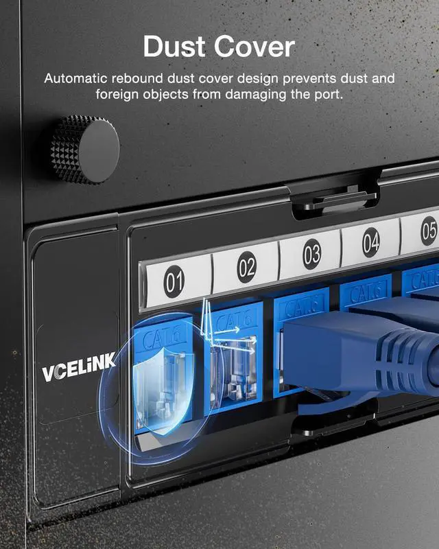 Alt view image 2 of 5 - VCELINK RJ45 Cat6 Keystone Jacks with Dust Cover, Dust-Proof Keystone Jacks, Slim Profile 25-Pack, 90-Degree Punch Down Ethernet Modular Jacks, UTP Keystone Jack Adapter, Blue