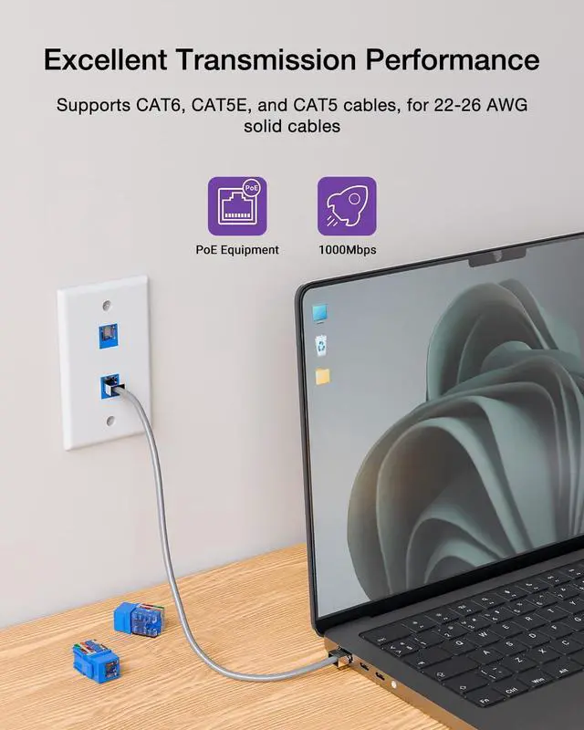 Alt view image 5 of 5 - VCELINK RJ45 Cat6 Keystone Jacks with Dust Cover, Dust-Proof Keystone Jacks, Slim Profile 25-Pack, 90-Degree Punch Down Ethernet Modular Jacks, UTP Keystone Jack Adapter, Blue