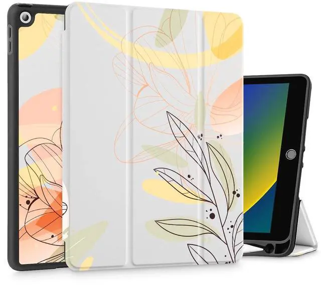 Main image of Mektron Designed Printed iPad 10.2" Case 9th Gen (2021)/ 8th Gen (2020)/ 7th Gen (2019) with Pencil Holder, Slim Stand Protective Case with Soft TPU Back for iPad 10.2 Inch, Orange Floral