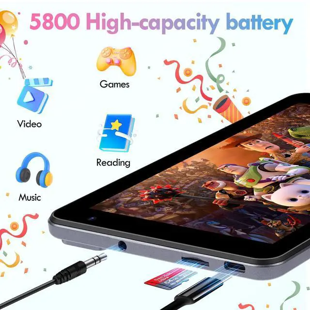 Alt view image 4 of 4 - BISAIKASOW Kids Tablet 7 inch, Android 13, 8GB RAM 64GB ROM Expandable, Octa-Core, 5800mAh Battery, Parental Control, WiFi, Dual Camera, Preloaded Educational Apps, with Drop-Proof Case (Blue)