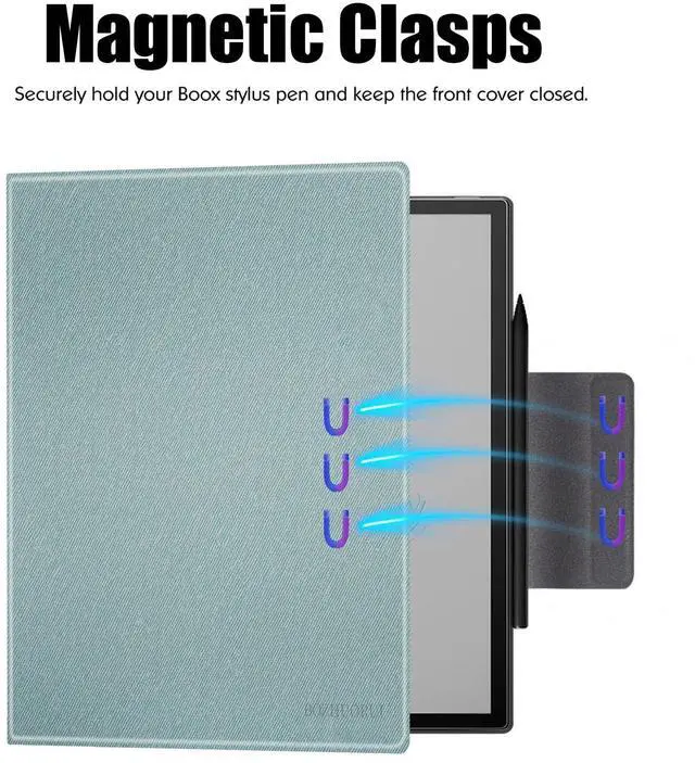 Alt view image 4 of 5 - BOZHUORUI Slim Case for 13.3" Boox Note Max (2024) & 13.3" Boox Tab X C (2025) | Pen Clasp Design | Book Folio Style | with Sleep/Wake | Vegan PU Leather Ultra-Thin Magnetic SleepCover (Sage Green)