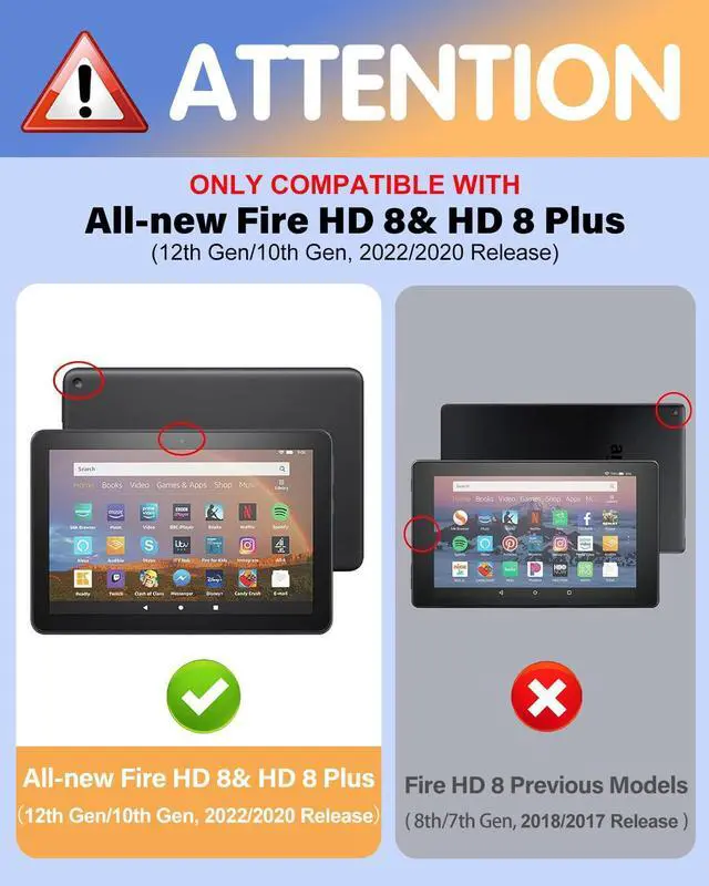 Alt view image 2 of 5 - Kidcube for Kindle Fire HD 8/8 Plus Tablet Case - 10th/12th Generation (2020/2022) 8" Women Girls Cute Folio Cover with Pencil Holder Rainbow Kawaii Rotating Stand Cases for Amazon Fire HD 8/8 Plus