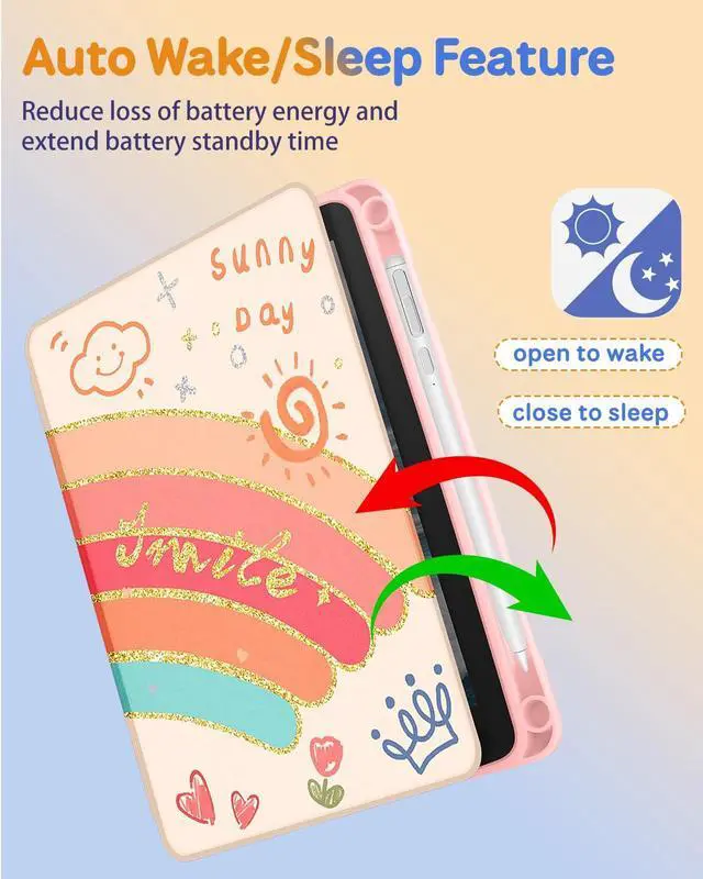 Alt view image 5 of 5 - Kidcube for Kindle Fire HD 8/8 Plus Tablet Case - 10th/12th Generation (2020/2022) 8" Women Girls Cute Folio Cover with Pencil Holder Rainbow Kawaii Rotating Stand Cases for Amazon Fire HD 8/8 Plus