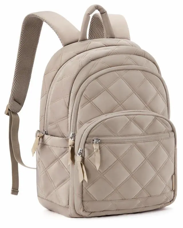Main image of BAGSMART Travel Laptop Backpack, College Backpack for Women, Quilted Small Computer Bookbag, Water-Resistant 15.6 Inch Laptop Casual Bag, Beige